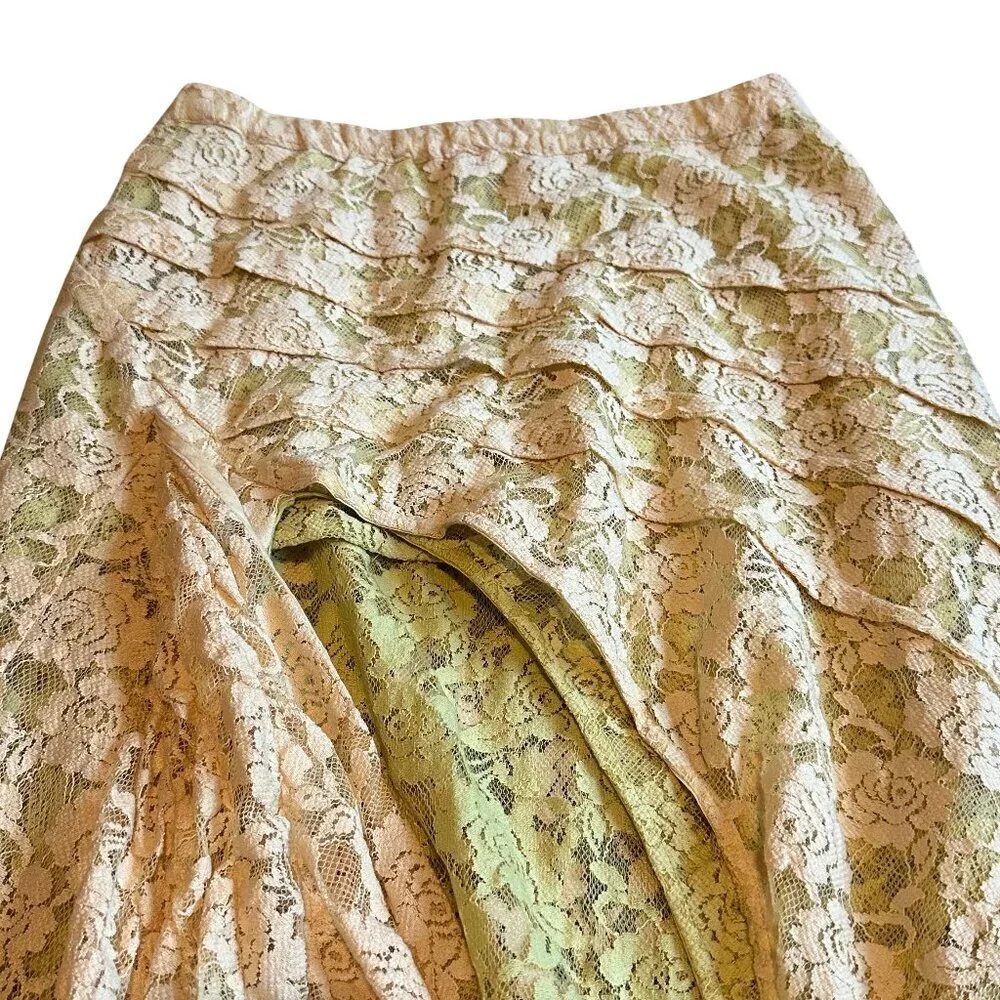 Free People FP One Solene Creme Peach High Low Maxi Skirt Stretch Lace Med NWT - Picture 5 of 14